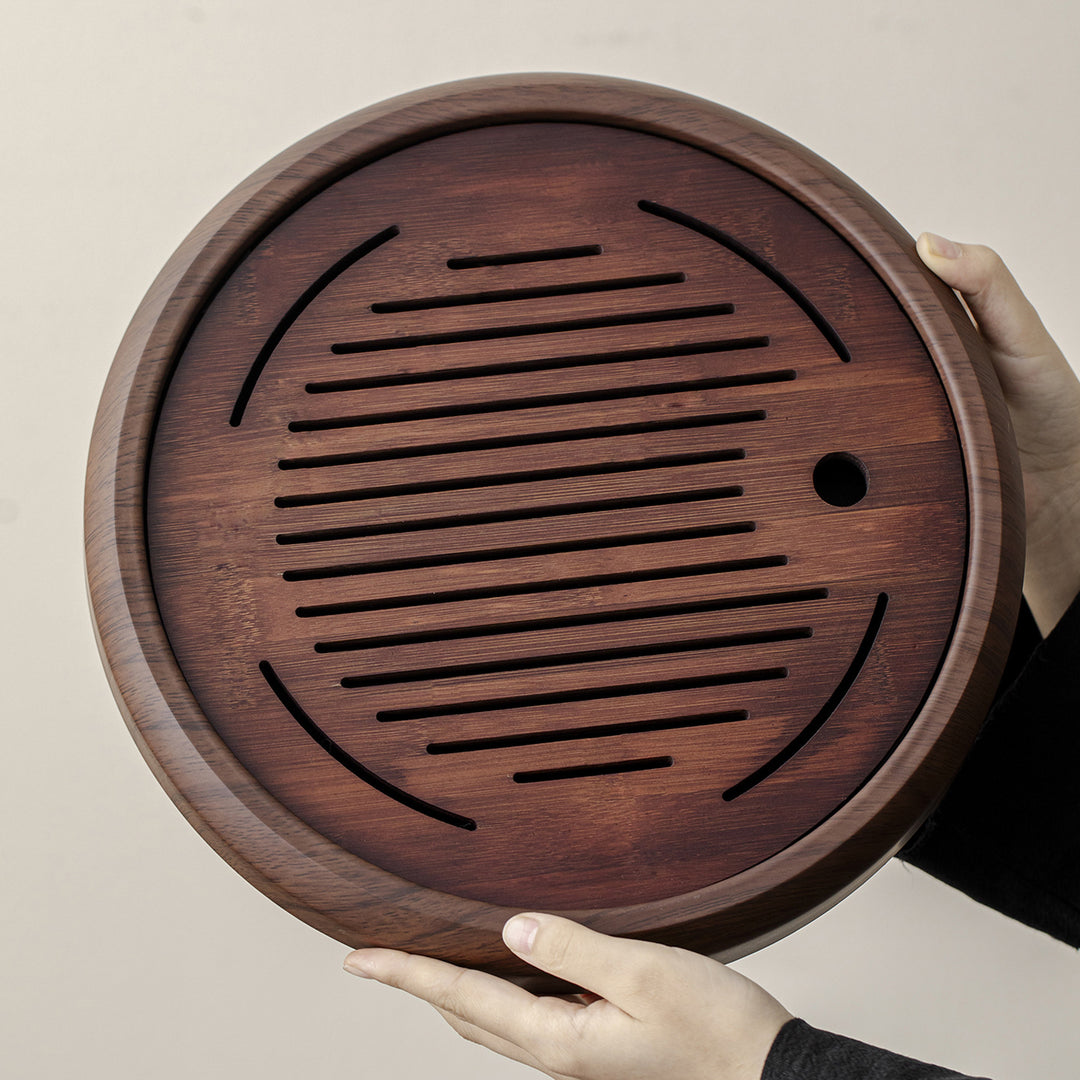 简约茶盘日式家用小竹托盘功夫茶具套装圆形简约干泡盘迷你小茶台