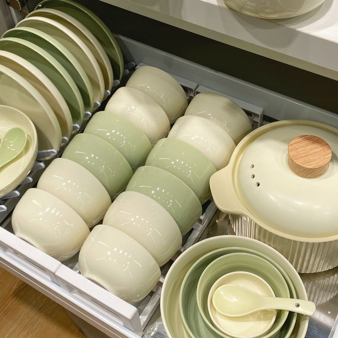 釉下彩奶油风家用陶瓷盘子早餐盘餐具碗盘菜盘碗碟套装特加厚防烫