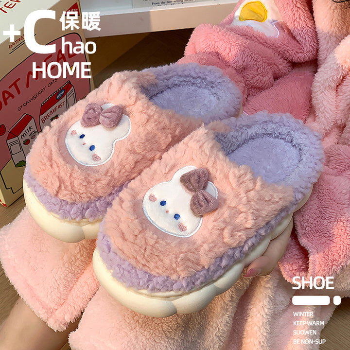 踩屎感棉拖鞋男女秋冬季可外穿室内家居防滑厚底保暖加绒毛毛拖鞋
