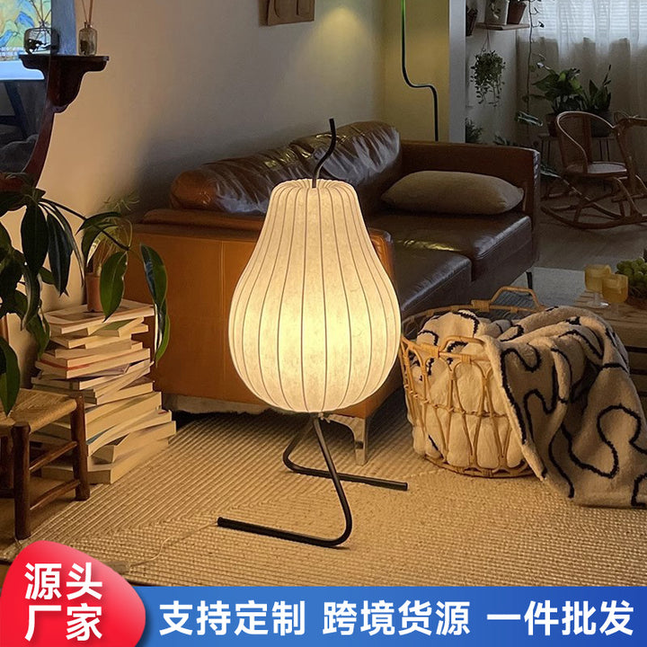 侘寂风梨子蚕丝落地灯日式客厅沙发旁高级感中古卧室氛围立式台灯