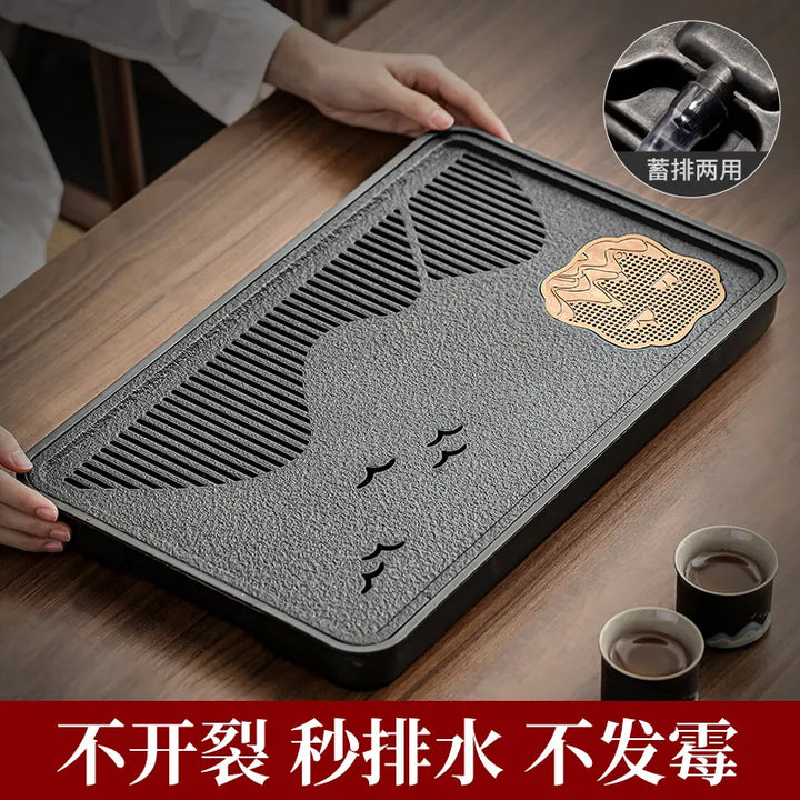 A类仿乌金石方形蓄水茶盘套装防霉家用办公茶台沥水茶具排水托盘