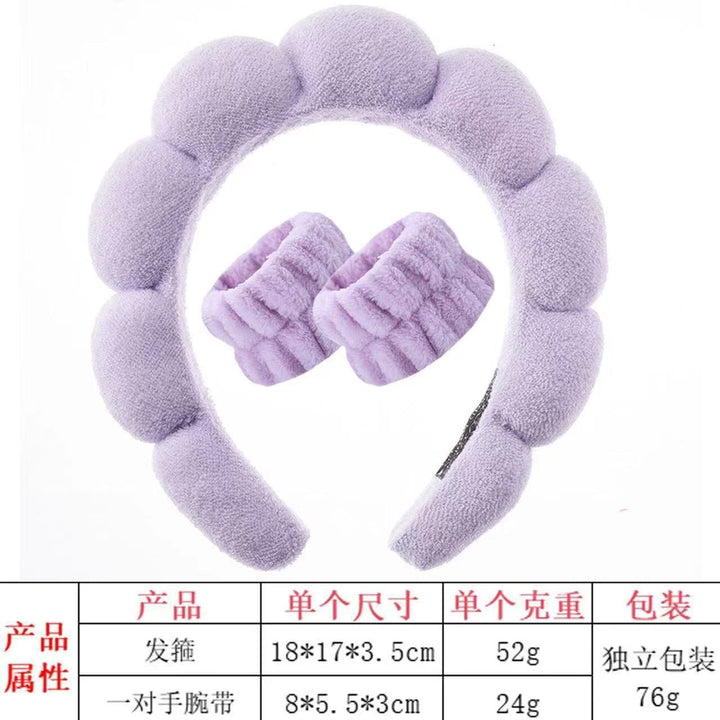 亚马逊洗脸护腕手带爆款发带套装高颅顶海绵麻花云朵头箍组合发饰