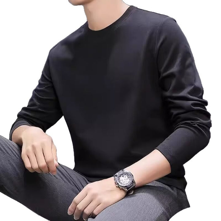 秋季印花港风纯棉打底衫长袖秋季长袖恤宽松上衣男潮流黑色