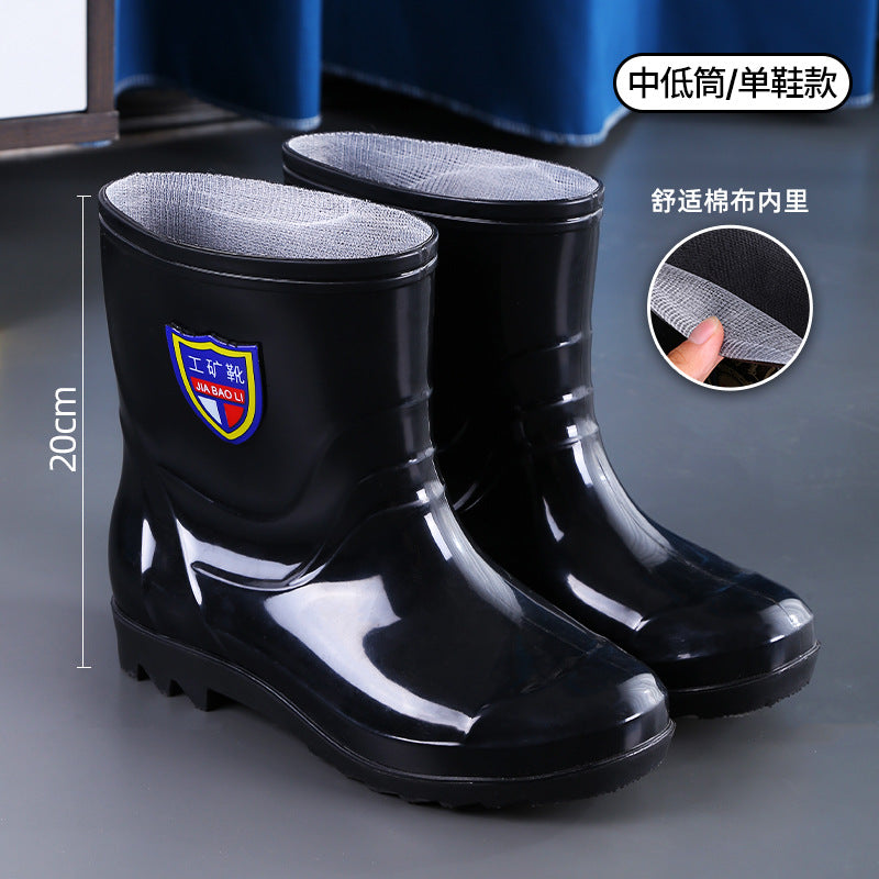 Men's Waterproof Anti-Slip Rain Boots – Thickened Fleece-Lined Work Safety Boots