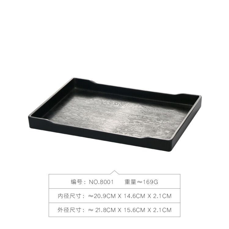 密胺托盘仿木纹餐饮餐具商用塑料端茶盘长方形食品级餐具套装特大