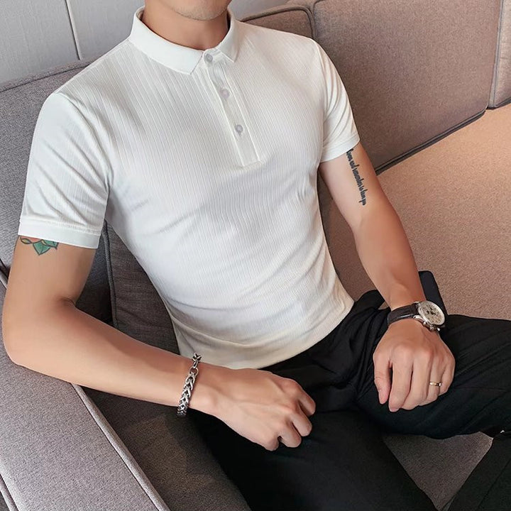 2022年夏季冰丝Polo衫男短袖针织衫韩版修身翻领休闲t恤半袖上衣