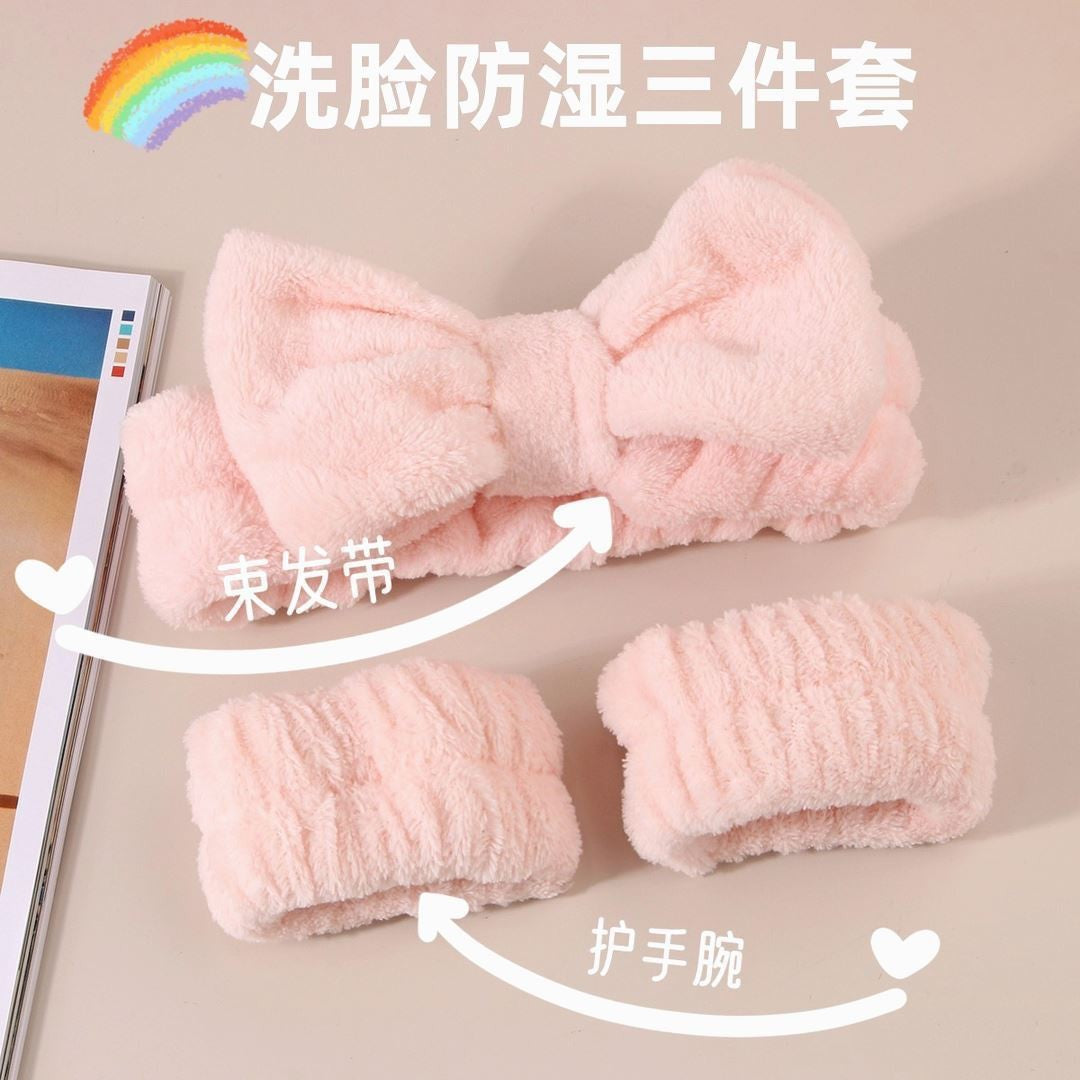 欧美跨境蝴蝶结时尚束发带手腕带套装洗脸运动瑜伽化妆头带发饰女