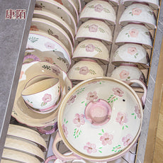 现货康陌厚实防烫碗碟 家用高颜值釉下彩陶瓷餐具批发可爱少女心