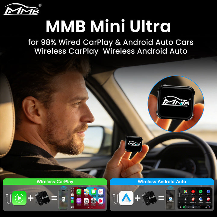 MMB Mini Wireless Car Play Box – 2-in-1 Wired to Wireless Car Converter