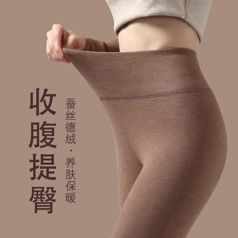 绵羊毛保暖裤女士加绒秋冬高级感蚕丝秋裤德绒高腰打底裤大码高端