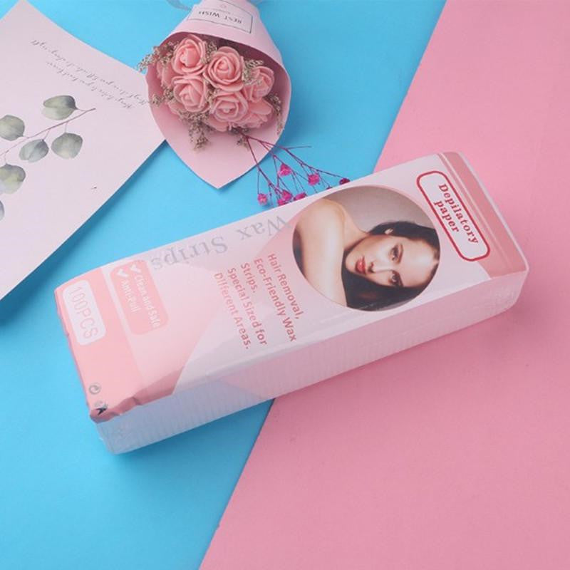 100pc Non-Woven Wax Strips – Disposable Hair Removal Wax Paper for Beauty Salon & Home