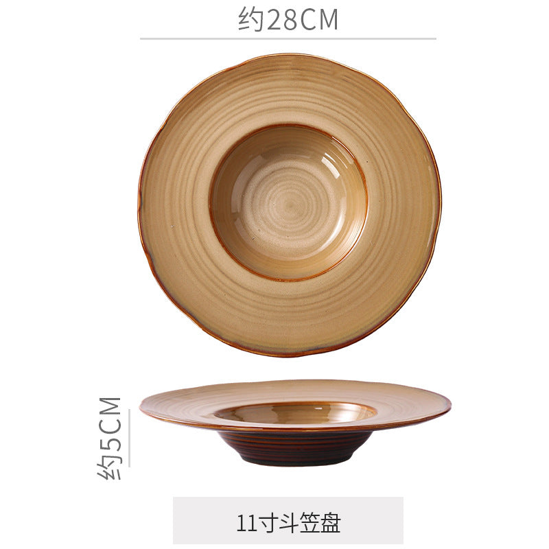 复古碗盘套装 异型大中小碗 日式窑变陶瓷餐具创意酒店牛排盘批发