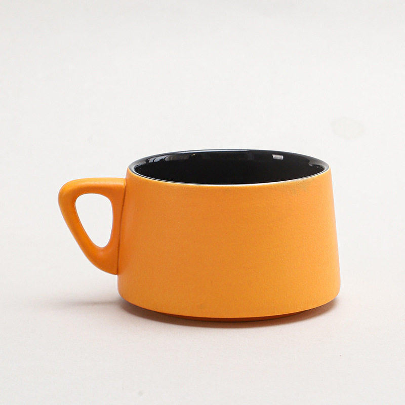 陶瓷咖啡杯碟套装高颜值粗陶渐变马克杯轻奢家用餐厅拉花杯水杯子