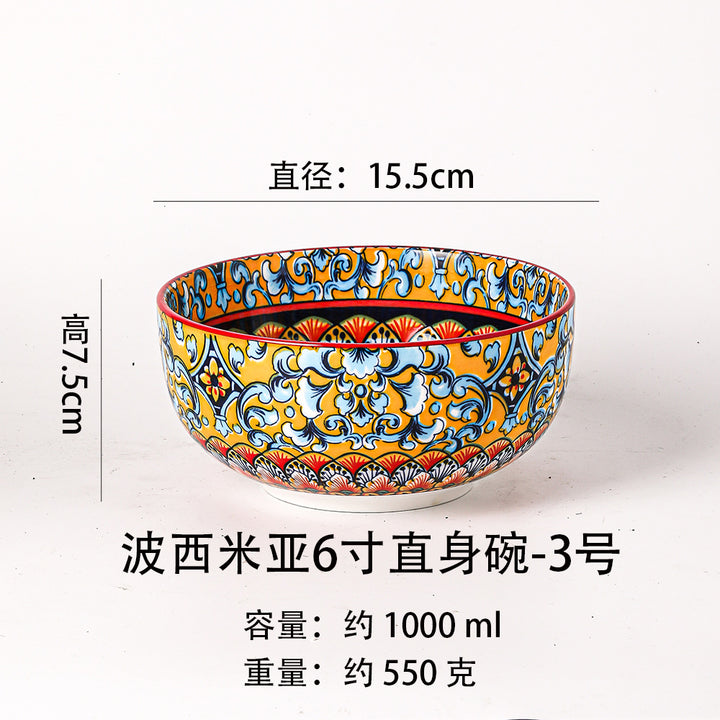 波西米亚风餐具瓷碗拉面碗瓷器燕麦碗沙拉碗6寸汤碗陶瓷餐厨饮具