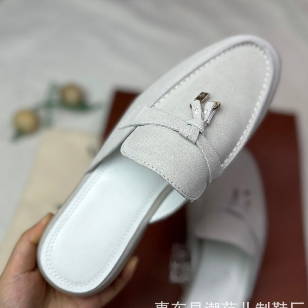 复古真皮拖鞋四季通用一脚蹬高级感半拖鞋女外穿厚底家居包头拖鞋