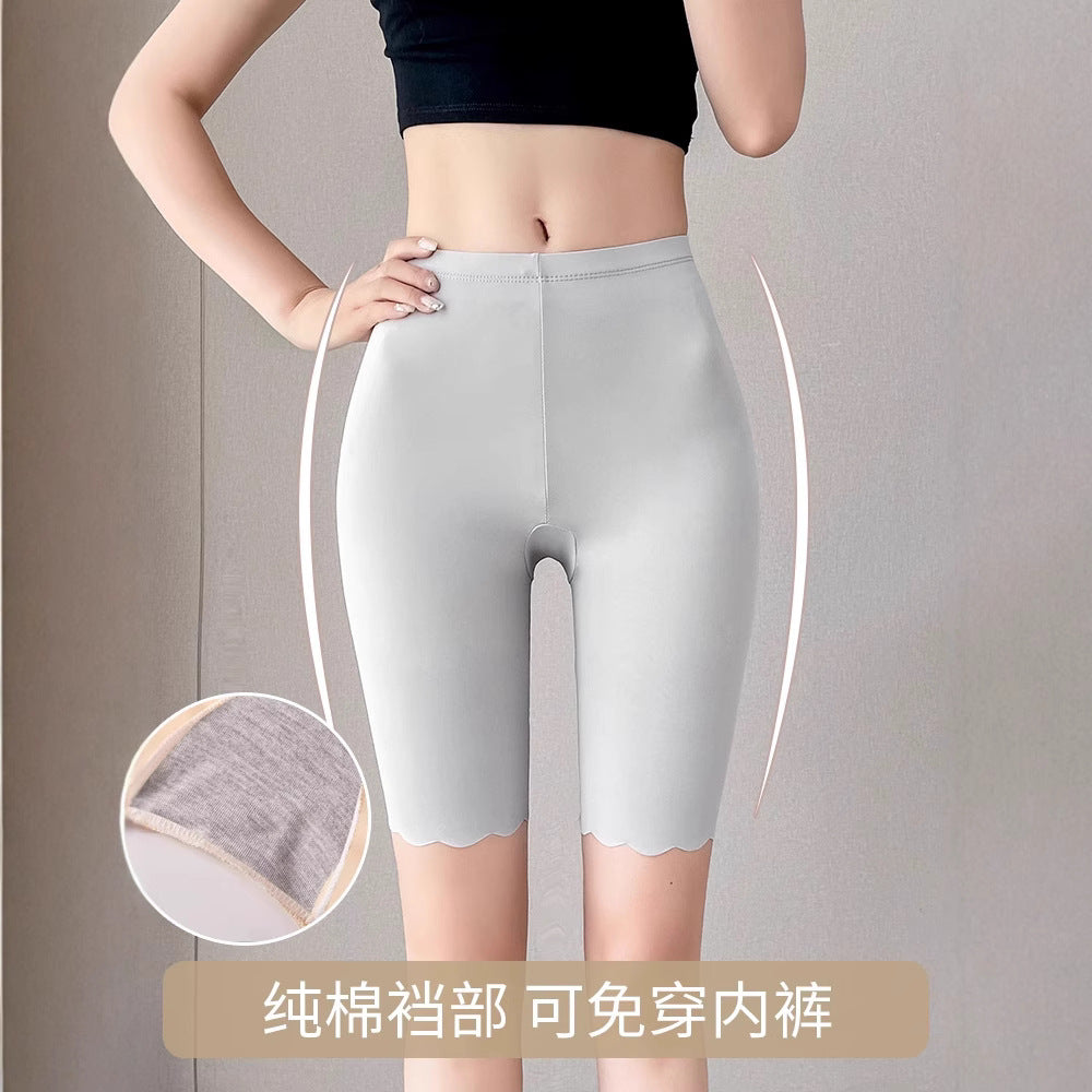 五分大码无痕不卷冰丝安全裤女夏薄款防走光加裆二合一透气打底裤