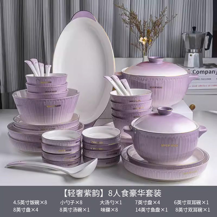 轻奢简约陶瓷碗碟套装家用乔迁之喜新居高级感餐具碗盘勺子吃饭碗