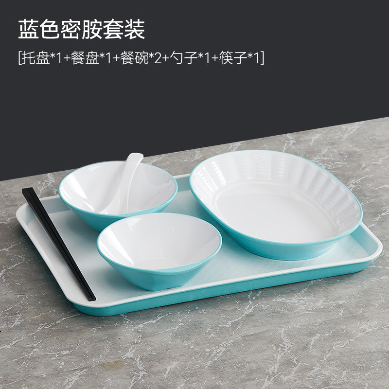自助选现炒快餐称重菜盘商用套装学校食堂密胺餐具汤碗碟托盘