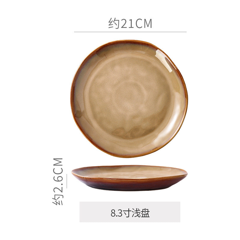 复古碗盘套装 异型大中小碗 日式窑变陶瓷餐具创意酒店牛排盘批发