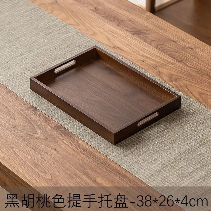 胡桃木色重竹茶盘家用简约长方形大号茶具收纳盘干泡台水杯置物架