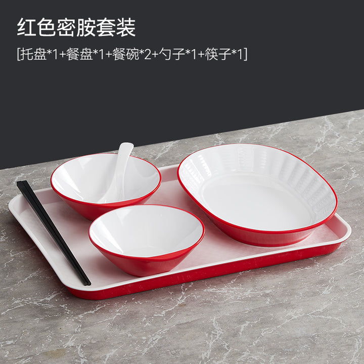 自助选现炒快餐称重菜盘商用套装学校食堂密胺餐具汤碗碟托盘