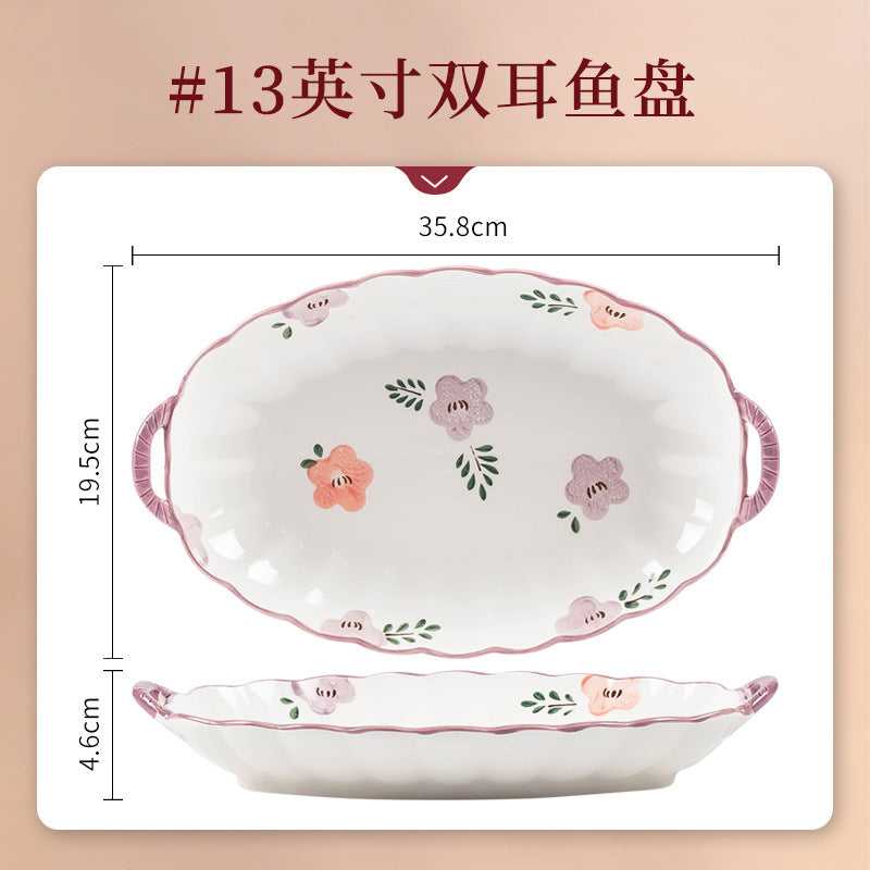 现货康陌厚实防烫碗碟 家用高颜值釉下彩陶瓷餐具批发可爱少女心