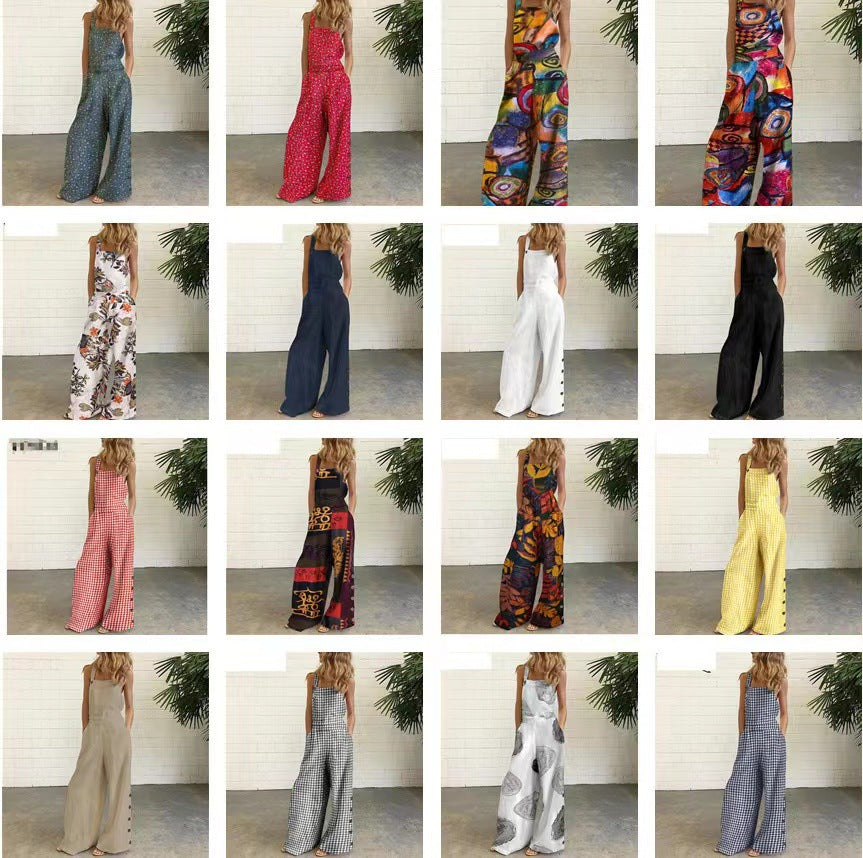 Independent Station European and American2025New Amazon Four-Color Polka Dot Wide-Leg Pants Long Pants Digital Print Backless Jumpsuit