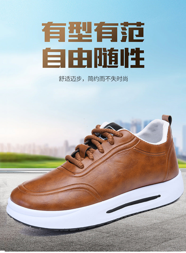 Men's Lace-up PU Waterproof Casual Leather Shoes Solid Color Shallow Mouth Soft Sole Soft Surface Low-top Men's Single Shoes Business Shoes