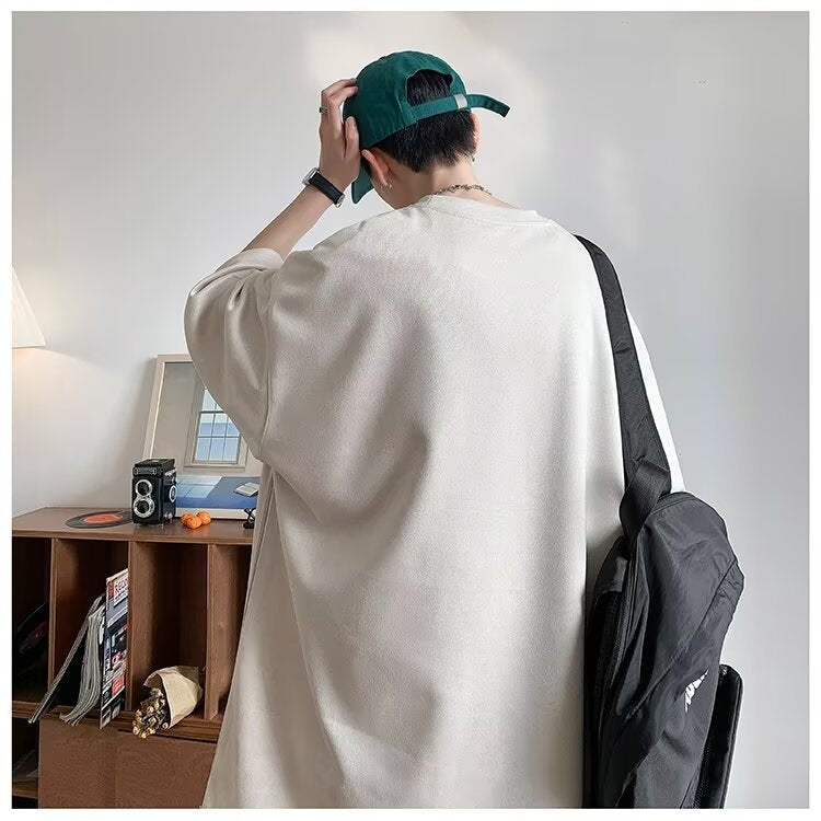 2025New Faux Suede Short Sleeve Men's Summer New American Style Heavyweight Trendy Loose Half Sleeve T Trendy Five-Sleeve Shirt