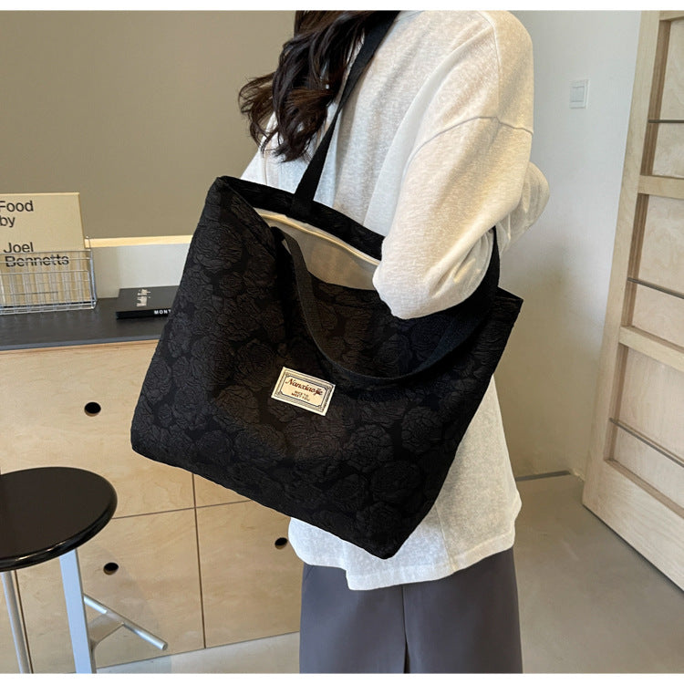 South Korea ins Unique Canvas Bag2024New Fashion Commuting Tote Bag Female College Student Class Shoulder Bag