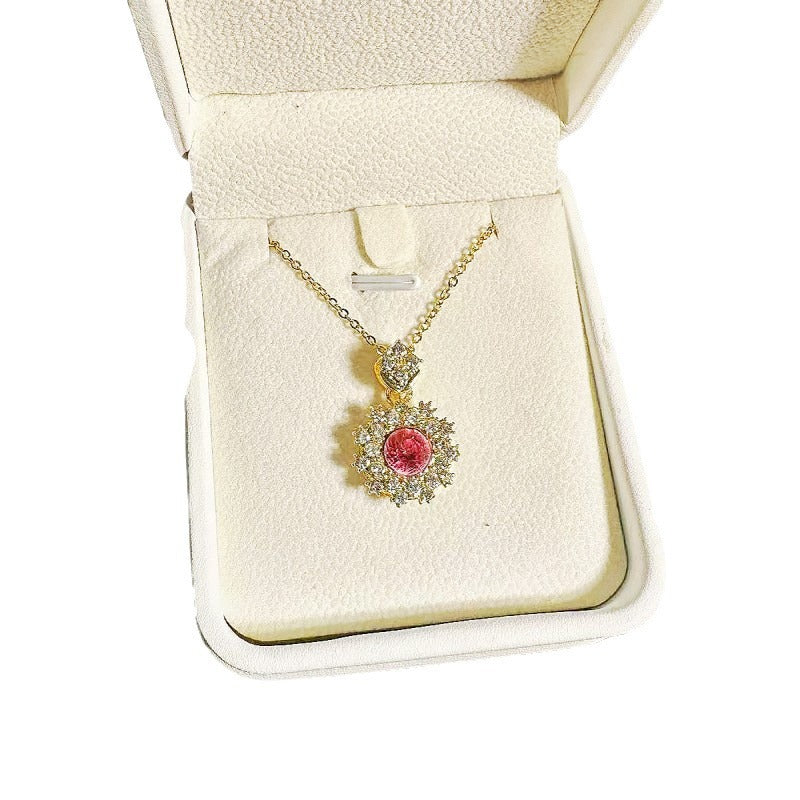 Jewelry Set Non-Fading Exquisite Collarbone Chain Ring Pendant Earrings Plated18K Gold Sparkling Diamond Amethyst Necklace for Women
