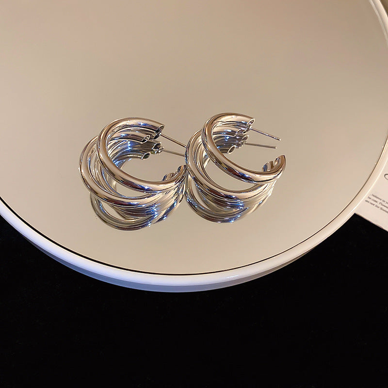 Silver Needle Metal Earrings High-end Simple Stud Earrings Fashion Versatile Light Luxury Unique Niche Earrings Yiwu Wholesale