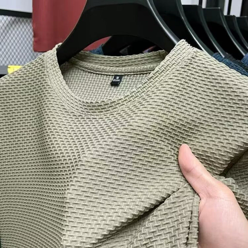Summer New Stretch Bamboo Mesh Ice Silk t Men's Short Sleeve Round Neck Half Sleeve Base Shirt Summer Men T T shirt