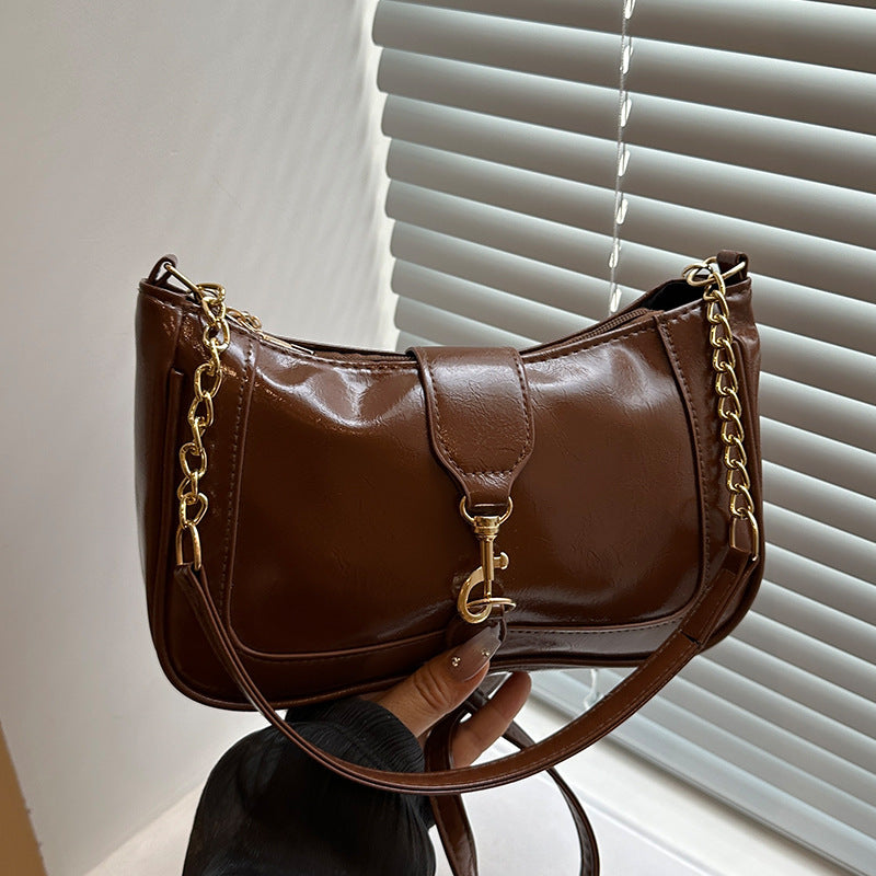 French Design Glossy Women2025Summer New Trendy Fashionable Elegant Single Shoulder Underarm Handbag for Women