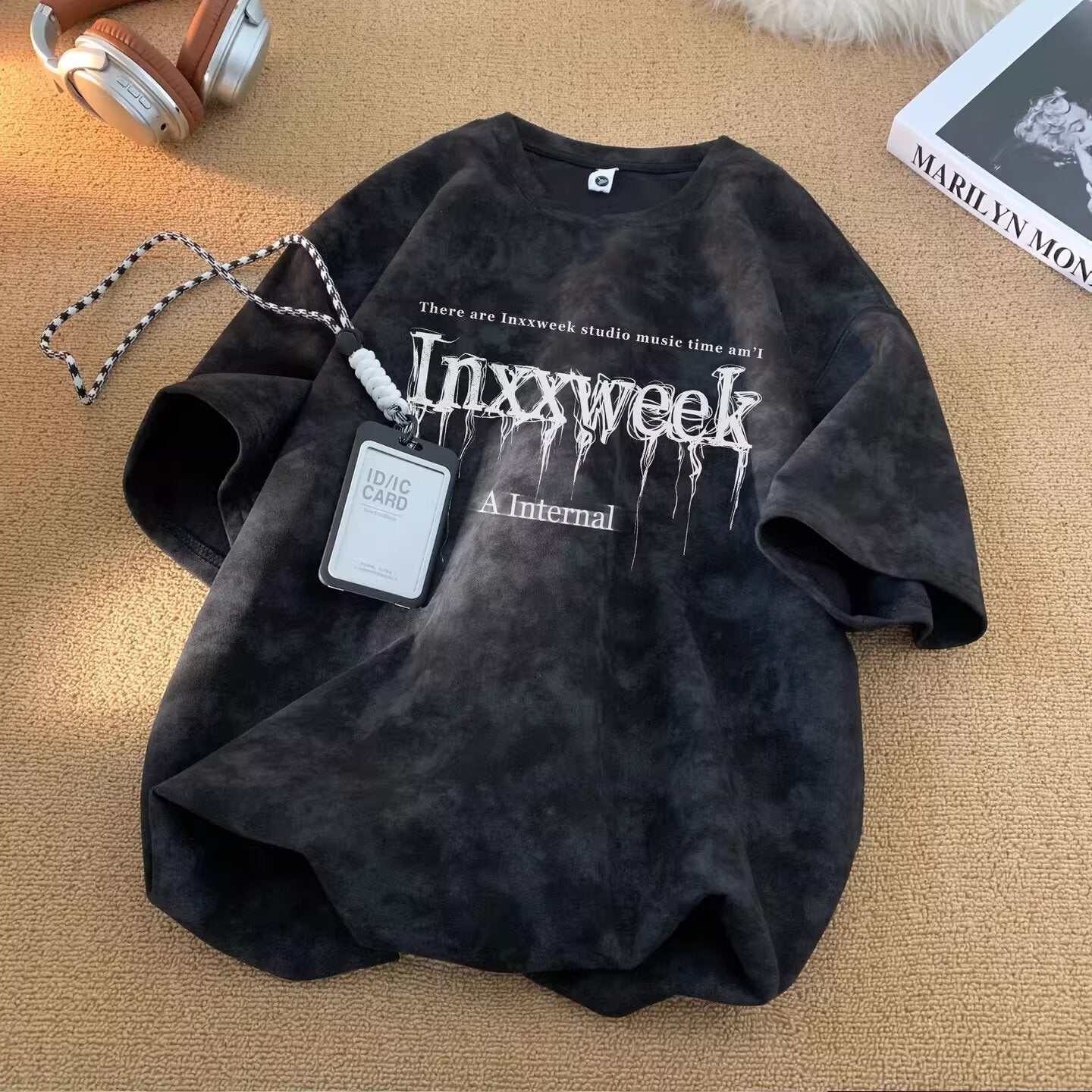 American Style Tie-Dye Short Sleeve T Men's Summer T-shirt2025New Style Dirty Street Style Casual Loose Breathable Plus Size T-Shirt