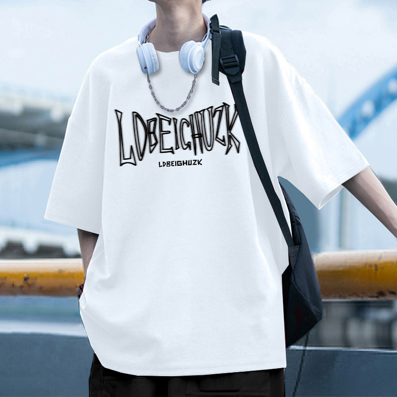 Heavy Cotton Wine Red Short Sleeve t Men's Summer T-shirt2025New American High Street Style T Loose Casual T-Shirt