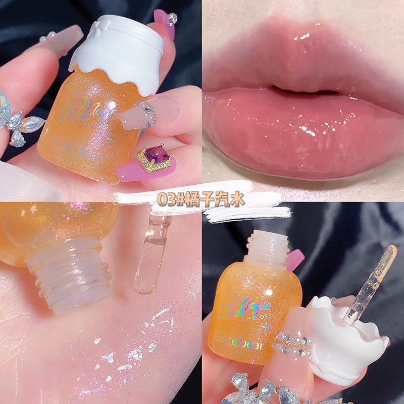 Gege bear Gogo Bear Bowknot Radiant Lip Gloss Hydrating Moisturizing Nourishing Lip Line Reducing Jar Lip Oil