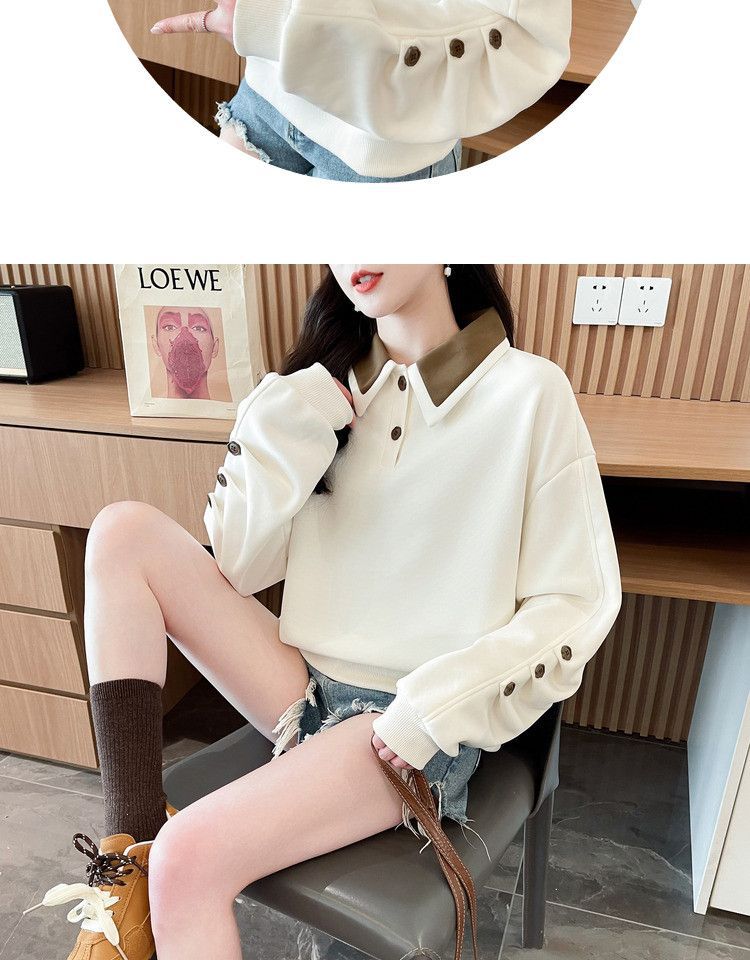 Contrast Color polo Women's Spring and Autumn Thin Sweatshirt2025New Loose Fit Short Design Top for Petite Figures