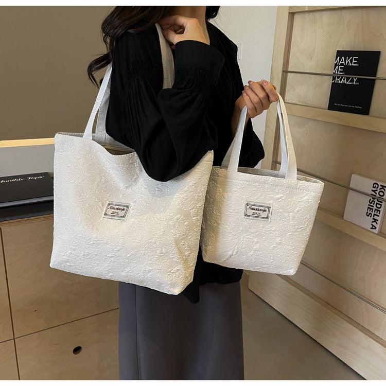 South Korea ins Unique Canvas Bag2024New Fashion Commuting Tote Bag Female College Student Class Shoulder Bag