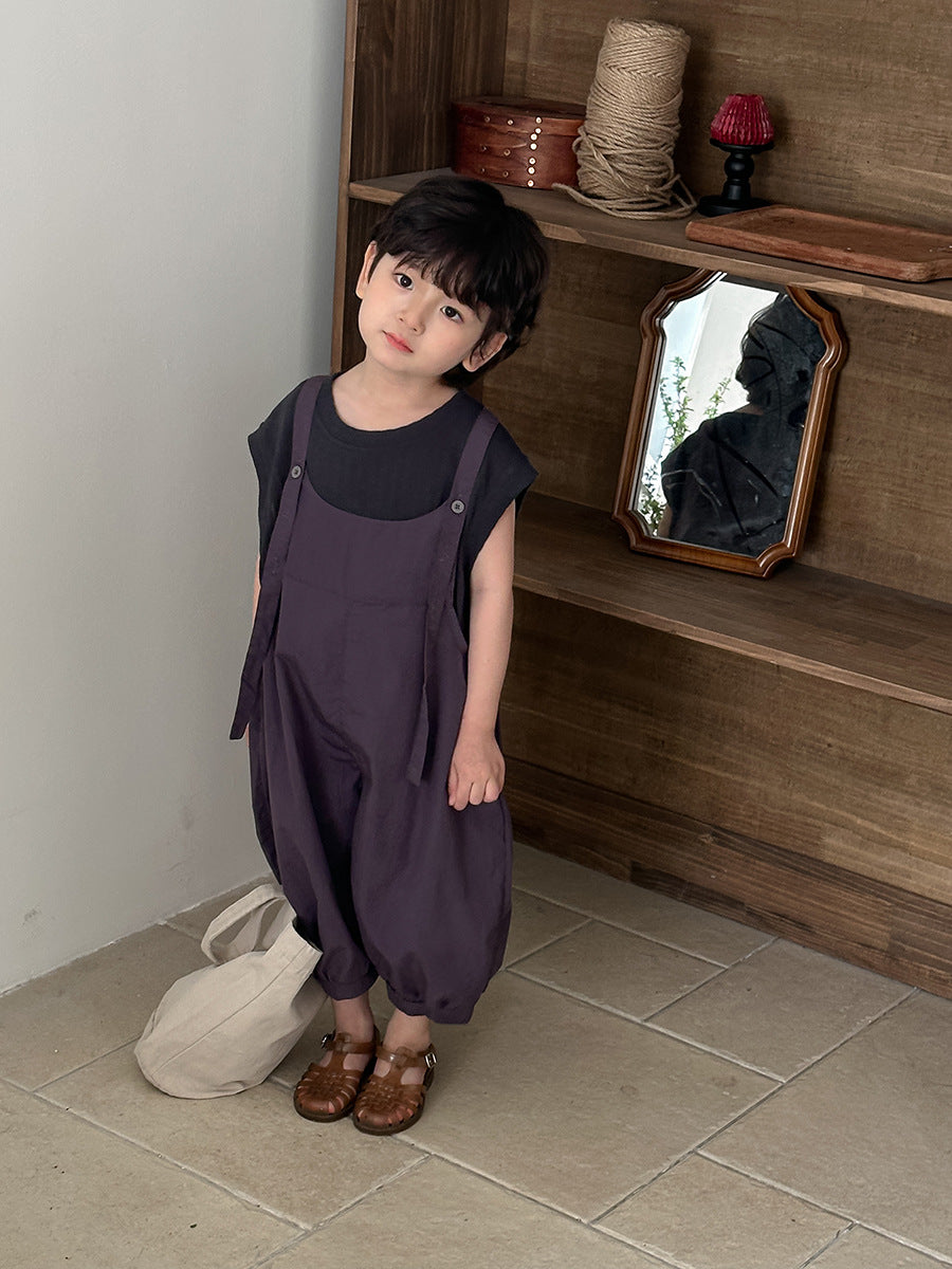 Jiaye Children's Products2025Children's Summer Thin Solid Color Cotton Overalls Boys and Girls Loose Stylish Lantern Pants