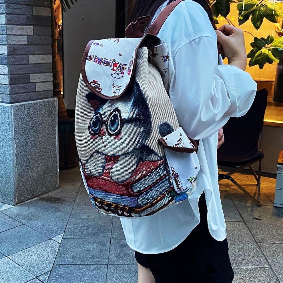 Traditional Style Backpack Chinese Style Travel Cute Cat Unique Backpack Large Capacity Outdoor Versatile Embroidered Backpack http://detail.1688.com/offer/966088612559.html