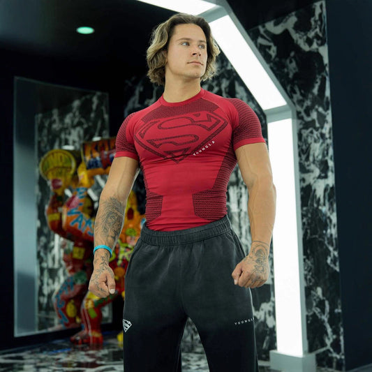 YOUNGLA New American-style Muscle Fitness Men's Sports Short Sleeve Casual Running Quick-dry Breathable Tight-fitting Shirt t T-shirt