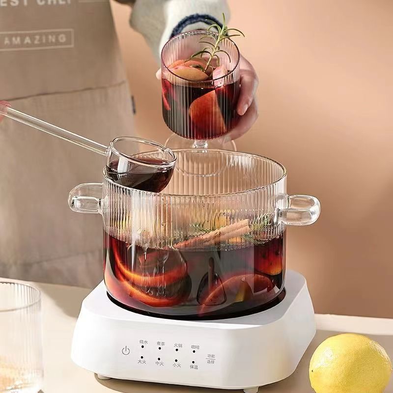 Creative Bear Double Ear Soup Pot Striped Pot Glass Transparent Health Pot Electric Ceramic Stove Heatable Instant Noodle Bowl Milk Pot