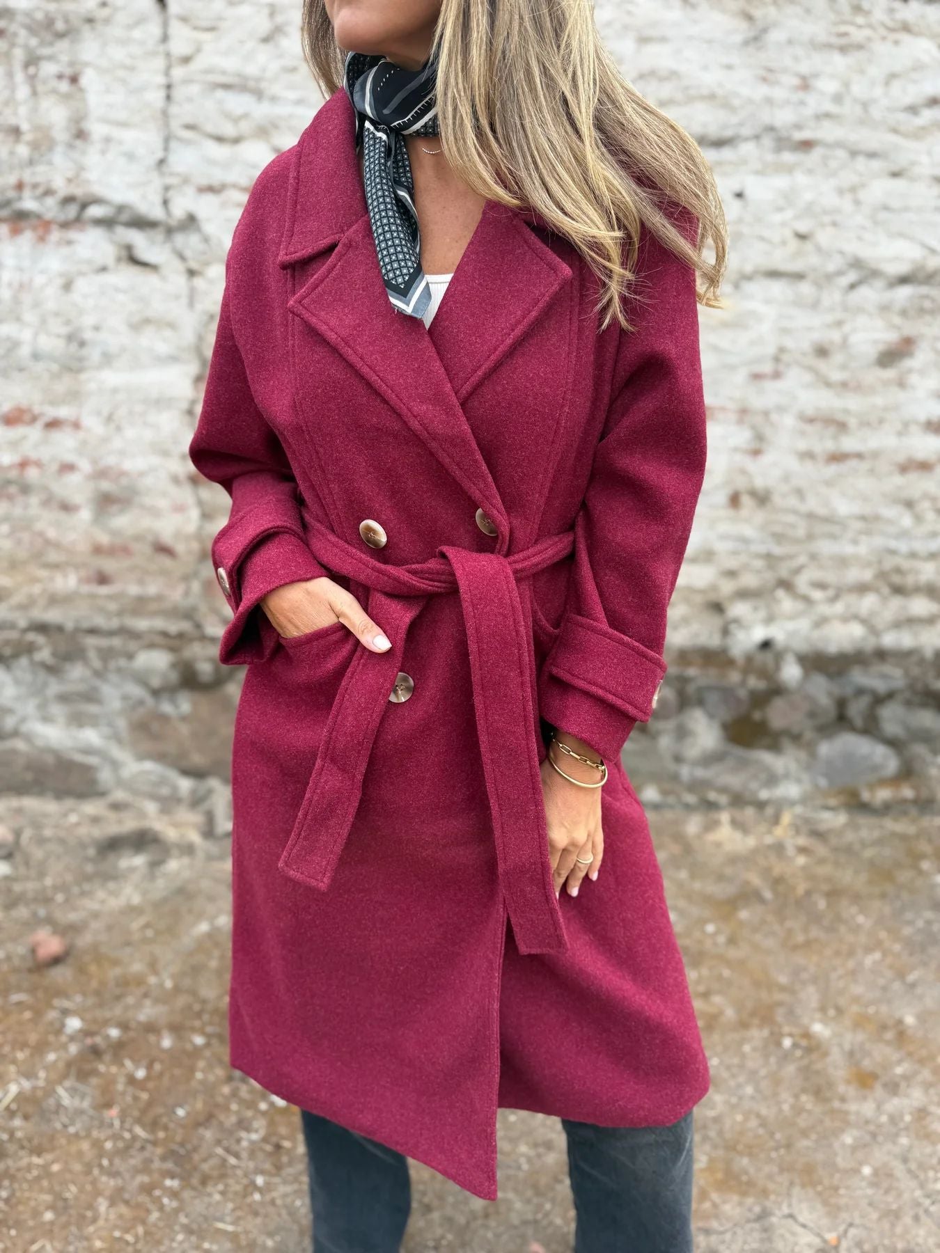 2025Amazon European and American Cross-Border Autumn Winter New Lace-Up Cardigan Casual Long Sleeve Turn-Down Collar Woolen Pocket Coat for Women