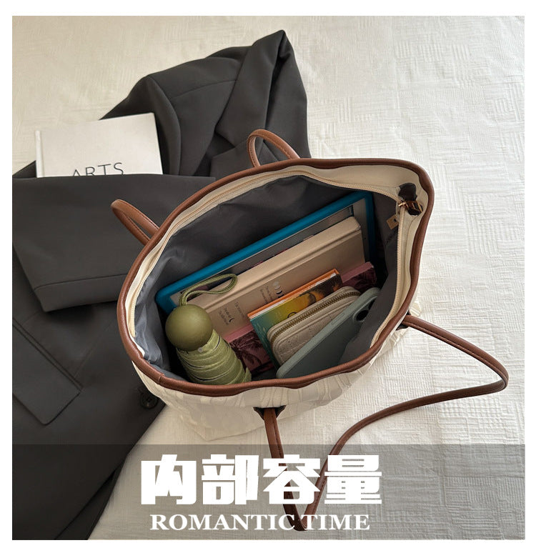 Casual Patchwork Fashion Large Capacity Pendant2025Spring New Fashion Commuting Texture Casual Shoulder Tote Bag for Women