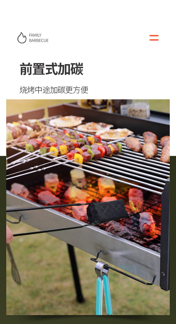 Portable BBQ Grill Outdoor Charcoal Folding BBQ Rack Stainless Steel Thickened BBQ Stove BBQ Barbecue Utensils