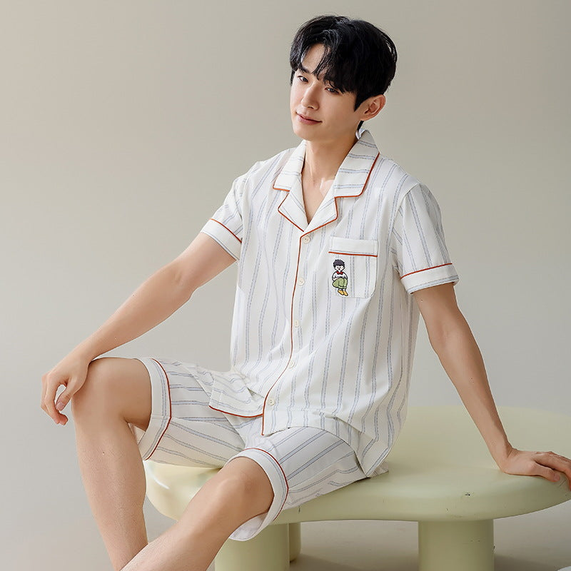 Summer New Cotton Cardigan Pajamas for Women, Thin High-End Feel, Men's Loungewear, Casual Wearable Couple Pajamas