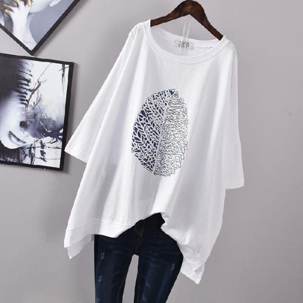200Plus Size Women's Summer Leaf Print Casual Split Mid-Length Short Sleeve Dress T Women's Loose Fit Plus Size Shirt