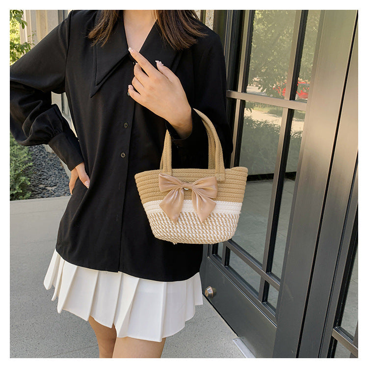 Hand-Woven Bag Women2025New Ethnic Style Straw Bag Forest Style Beach Large Capacity Basket Bag