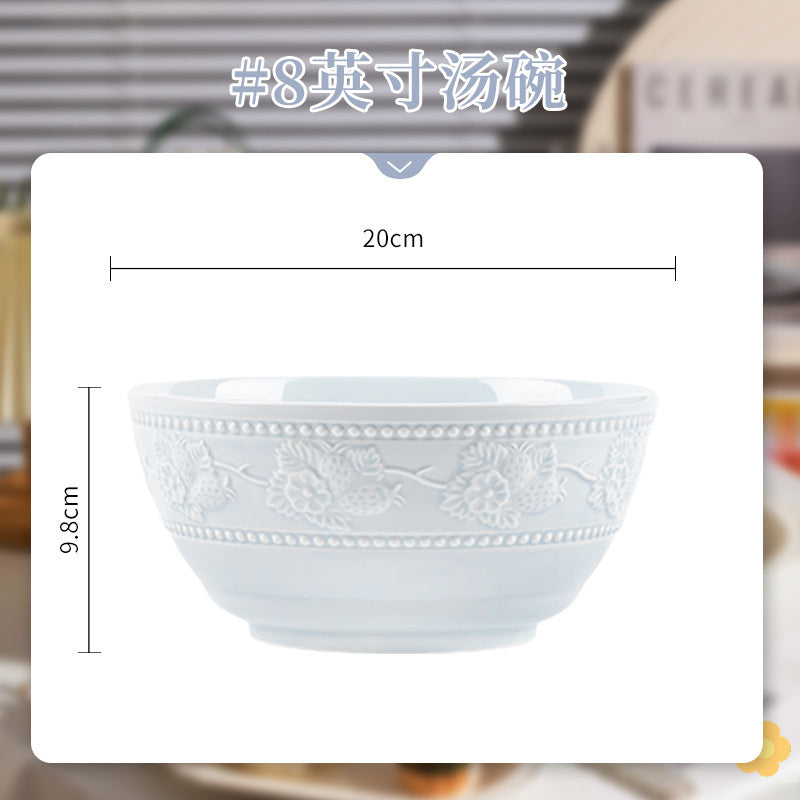 French Style Tableware Bowl and Plate Set for Home Use, High Aesthetic Value for Girls, Cute Ceramic Bowl Set, New Embossed Tableware